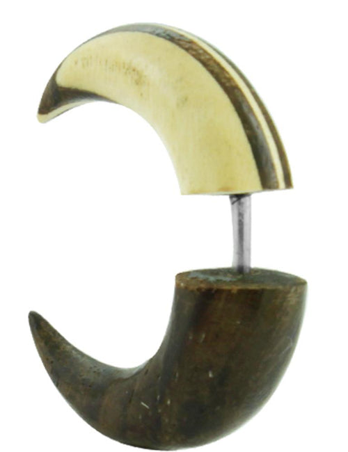 Tribal Fake Piercing Streifen braun beige Holz Doppel Kralle handgeschnitzt Sono Edelstahl Organic