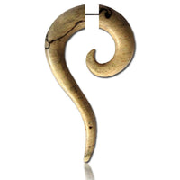Load image into Gallery viewer, Fake Piercing Tamarinden Holz Fragezeichen 45 mm Plug Ohrstecker hell schwarz gemasert

