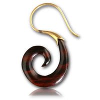 Cargar imagen en el visor de la galería, Fake Holz Piercing Narra Wood Brass Spirale golden Ohrring Ohrhänger Organic Tribal
