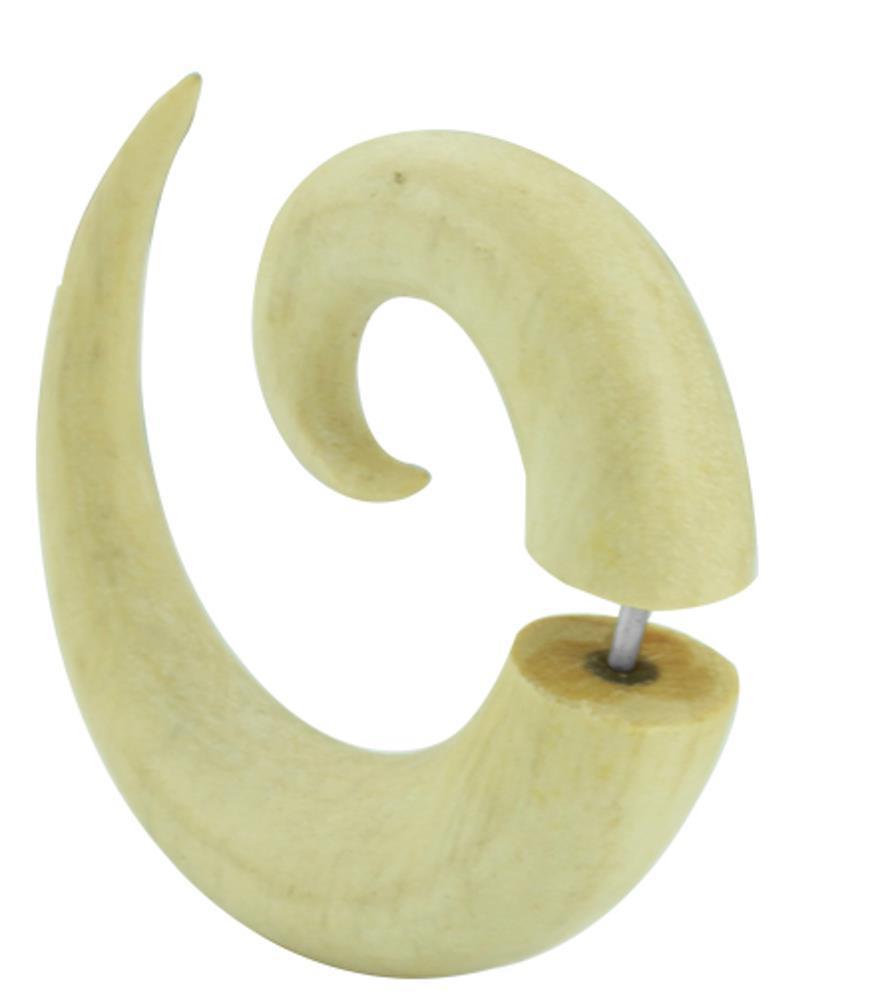 Tribal Fake Piercing Spirale natur Jackfruit Baum Unisex handgeschnitzt Holz Edelstahl Organic
