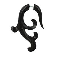 Load image into Gallery viewer, Fake Piercing Ohrring Schnörkel 63mm Holz Edelstahl
