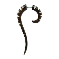 Load image into Gallery viewer, Fake Spirale getigert lang Spitze Tiger Holz Bone Inlay Tribal Piercing Ohrstecker Ohrring Edelstahl
