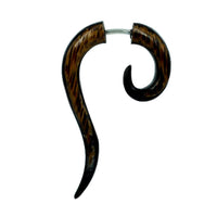 Load image into Gallery viewer, Tribal Fake Piercing Fragezeichen schwarz braun Kokosholz Eisenholz Ohrstecker Ohrring Edelstahl

