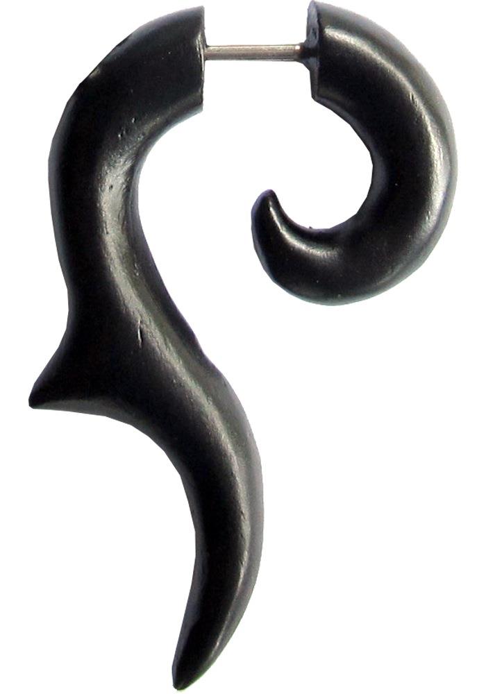 Tribal Fake Piercing schwarz Spirale lang Spitze handgeschnitzt Sonoholz Edelstahl Ohrring 1 mm