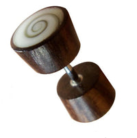 Load image into Gallery viewer, Fake Holzplug Shivaauge Holz Plug Piercing Edelstahl Sonoholz Sawoholz Muschel
