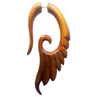 Load image into Gallery viewer, Fake Lobe Piercing Edelstahl Redwood Sawoholz Holz Fishtail Flügel rot braun

