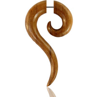 Load image into Gallery viewer, Ohrring Holz Fake Piercing lange Spirale Edelstahl Dehnschnecke
