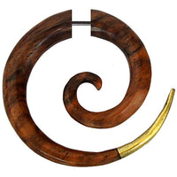 Load image into Gallery viewer, Fake Holz Piercing Spirale Steckverschluss dunkelbraun goldene Brass Spitze
