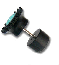 Load image into Gallery viewer, Fake Plug Piercing Arang Holz schwarz Türkis Inlay Blume

