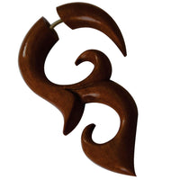 Load image into Gallery viewer, Fake Piercing Edelstahl Rosenholz Tribal Wave
