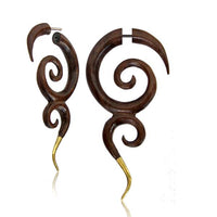 Load image into Gallery viewer, Fake Piercing Edelstahl Holz braun Spiralen Brass Spitze
