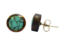 Load image into Gallery viewer, Kokosnuss Ohrstecker Türkis rund 4mm, dunkelbraun Silber-Stift, Holz-Ohrringe Holz-Ohrstecker
