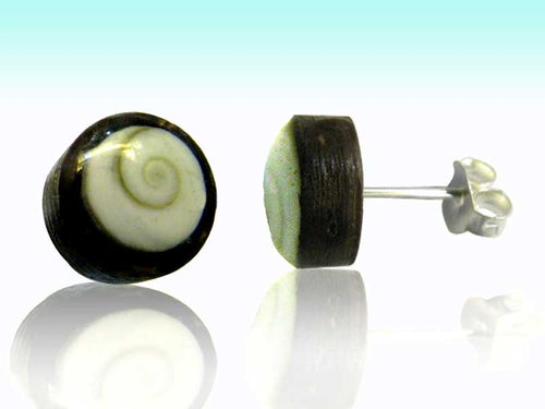 Kokosnuss-Ohrstecker rund 6mm Shivaauge dunkelbraun und Silber-Stift, Shiva Eye, Holz-Ohrringe, Holz-Ohrstecker
