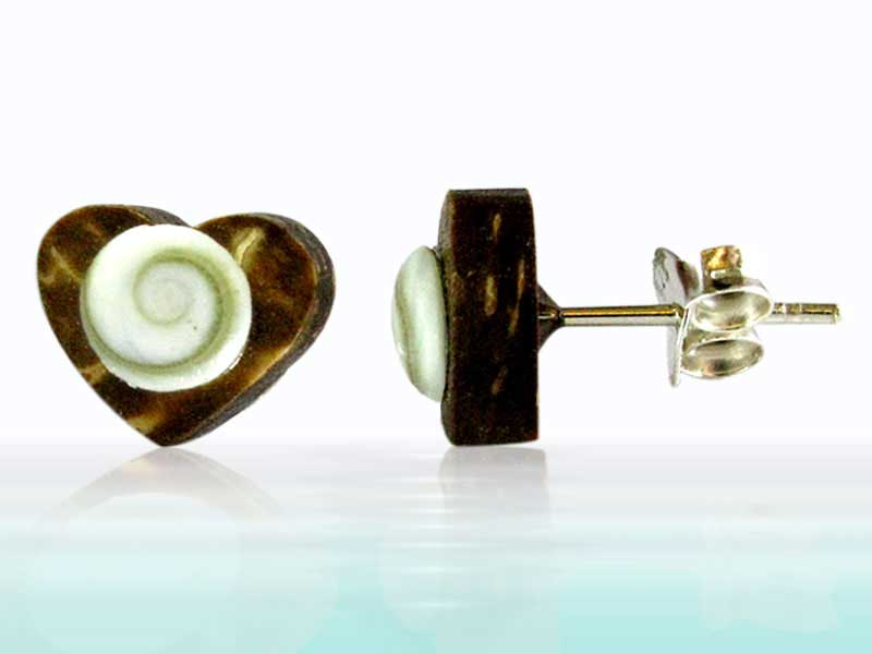 Kokosnuss-Ohrstecker Shivaauge Herz, 8mm, dunkelbraun Silber-Stift, Shiva eye, Holz-Ohrringe, holz-Ohrstecker