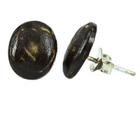 Load image into Gallery viewer, Kokosnuss Ohrstecker oval 11mmØ dunkelbraun 925er Sterlingsilber Stift gemasert
