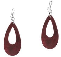 Load image into Gallery viewer, Holzohrringe Tropfen Loch rot 60 mm Ohrringe Holz Edelstahl Ohrhänger Damen Organic Schmuck
