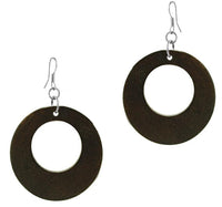 Load image into Gallery viewer, Holzohrringe Kreis Loch braun 40 mm Ohrringe Holz Edelstahl Ohrhänger Damen Organic Schmuck
