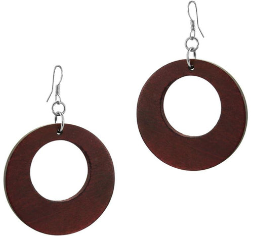 Holzohrringe Kreis Loch rot braun 40 mm Ohrringe Holz Edelstahl Ohrhänger Damen Organic Schmuck