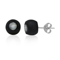 Load image into Gallery viewer, Damen Ohrstecker Kokos weiß schwarz Kugel 8 mm Holz Perlmutt Muschel Silberohrstecker 925er Silber
