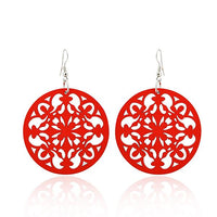 Load image into Gallery viewer, Holzohrringe bunt 50 mm rund Blumen Stanzmuster Ohrringe Holz Ohrhänger Organic
