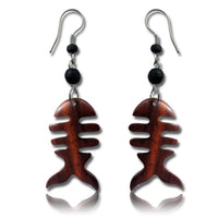 Load image into Gallery viewer, Tribal Ohrringe Fishbone Sono Holz Edelstahl braun Perlen schwarz Ohrstecker Ohrhänger nickelfrei

