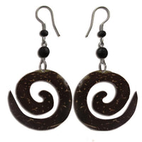 Load image into Gallery viewer, Ohrringe Spirale Kokosholz dunkelbraun, Maserung hellbraun Ohrhänger Edelstahl
