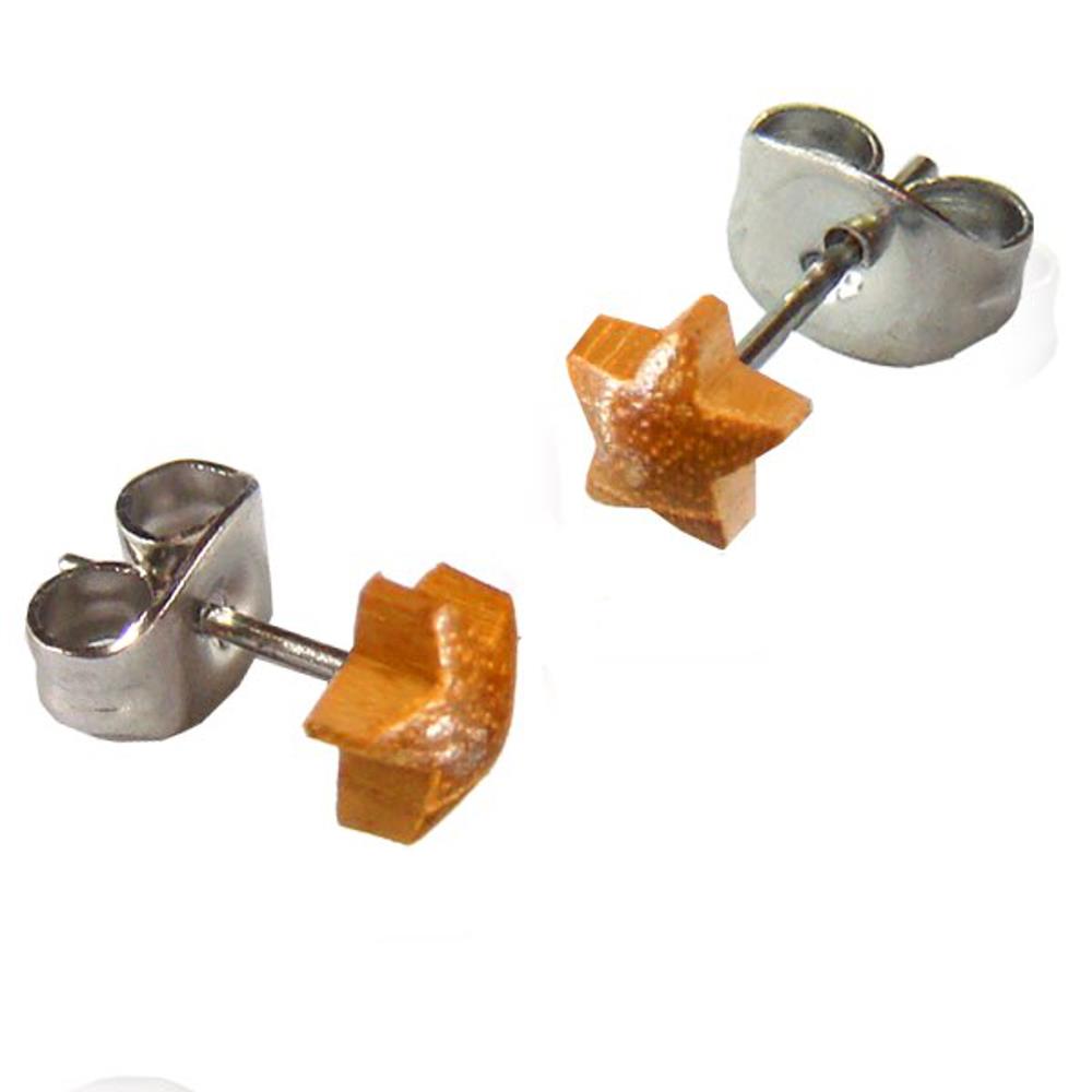 Teakholz Ohrstecker braun kleiner Stern hervorstehend Silberohrstecker 316L Edelstahl