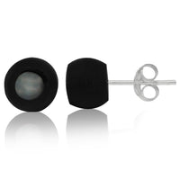 Load image into Gallery viewer, Damen Ohrstecker Kokos weiß schwarz Kugel 8 mm Holz Perlmutt Muschel Silberohrstecker 925er Silber

