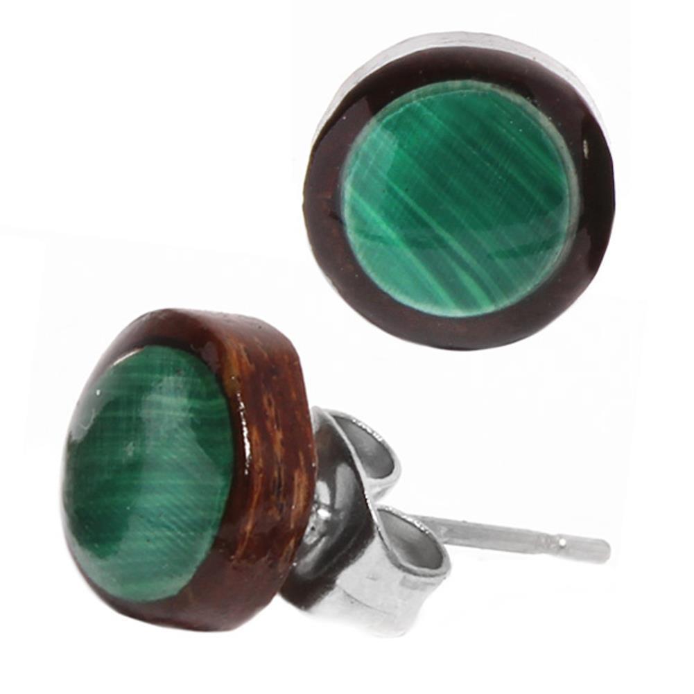 Ohrstecker rund Malachit grün Unisex Kokosnuss Holzohrstecker Edelstahl Schmuck Ohrringe