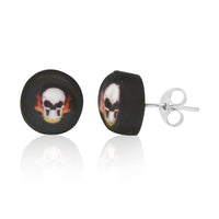 Load image into Gallery viewer, Ohrstecker Kokosnuss Totenkopf schwarz  Holz Silberohrringe 925er Silber Ohrschmuck
