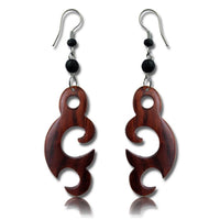 Load image into Gallery viewer, Tribal Ohrringe Sonoholz Meerjungfrau dunkelbraun schwarze Perlen Edelstahl
