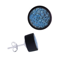 Load image into Gallery viewer, Holz Ohrstecker Edelstahl crushed Türkis rund 8 mm Scheibe Steininlay
