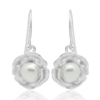 Load image into Gallery viewer, Rose weiß Perlen Ohrringe 925er Sterling Silber Zuchtperle (1A Naturqualität) Perlenohrringe
