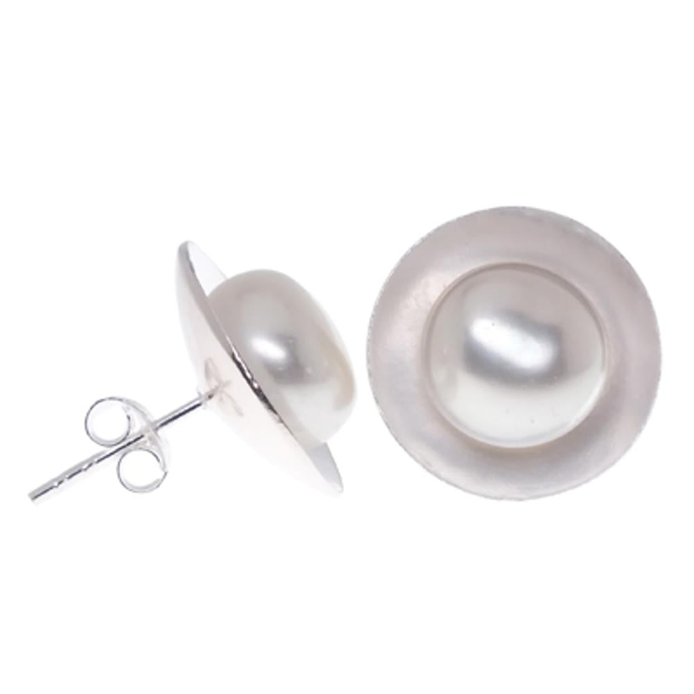 Silberkreis gewölbt Perlen Ohrringe Zuchtperle 925er Sterling Silber glänzend 16 mm rund
