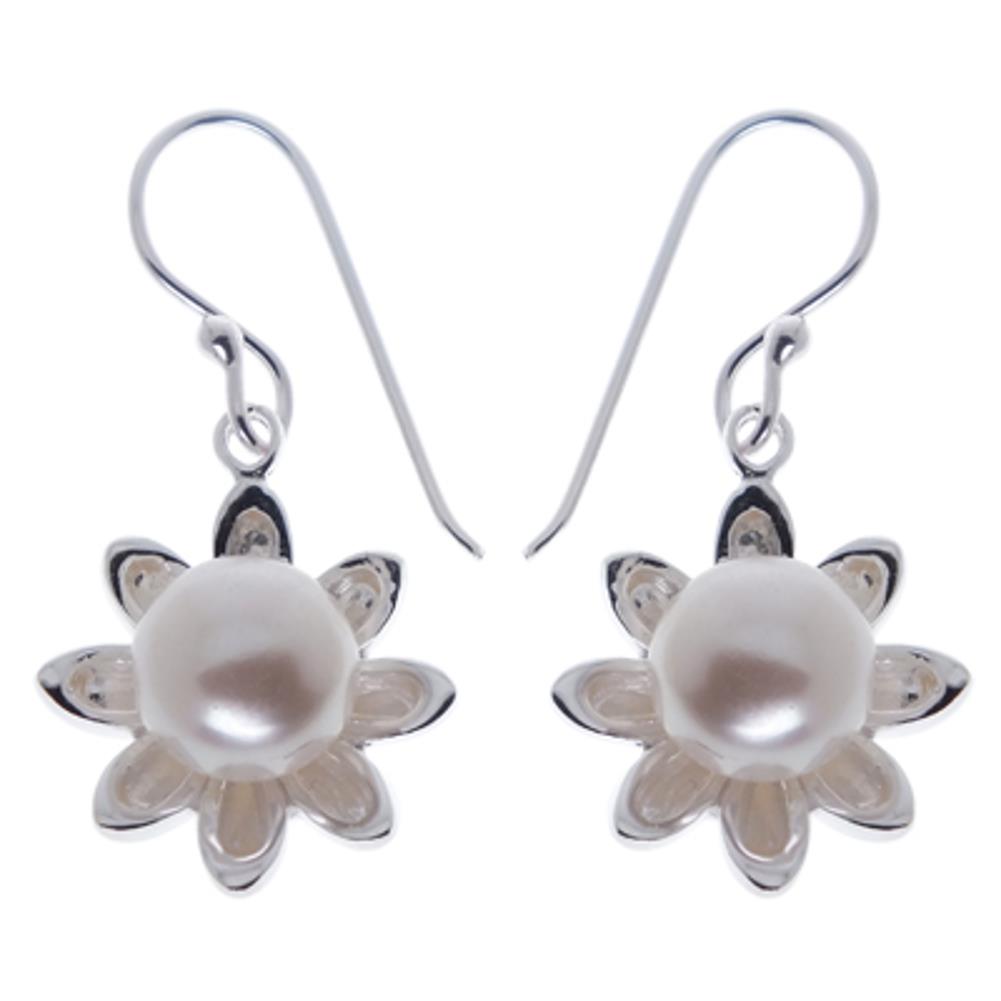 Blüte Perlen Ohrringe 925er Sterling Silber große Zuchtperle (1A Naturqualität) Perlenohrringe