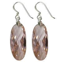 Load image into Gallery viewer, Silberohrringe Ohrringe oval facettiert rosa Zirkonia gebogen 36 mm Sterlingsilber 925

