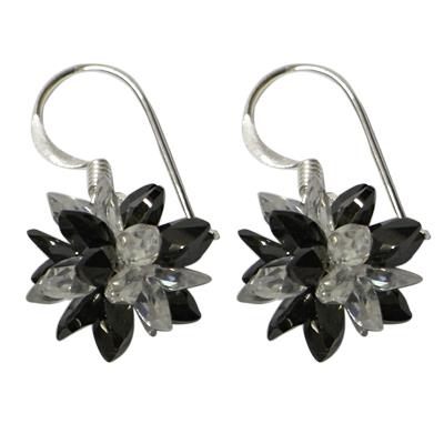 Zirkonia Ohrringe Seeigel Glitzer Kristalle schwarz weiß 925 Sterling Silber