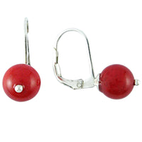 Cargar imagen en el visor de la galería, Ohrringe Rot Bambookoralle rund 925er Sterlingsilber 10mmØ Bügel Ohrhänger Silberperle
