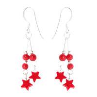 Load image into Gallery viewer, Ohrhänger Koralle Stern Perlen 925er Sterling Silber Ohrringe Damen Schmuck
