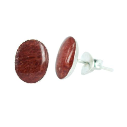 Silberohrstecker oval 8 mm rot Ohrstecker Koralle 925er Sterling Silber Damen