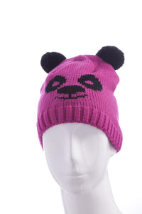 Cargar imagen en el visor de la galería, Kinder Tiermütze Beanie Mütze Bär in Pink Schwarz
