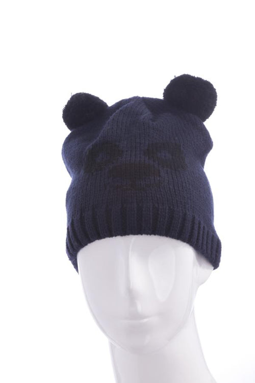 KinderTiermütze Beanie Mütze Skimütze Tiergesicht Bär in Blau Schwarz