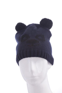 Cargar imagen en el visor de la galería, KinderTiermütze Beanie Mütze Skimütze Tiergesicht Bär in Blau Schwarz

