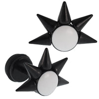 Load image into Gallery viewer, Fake Piercing schwarz Halbkreis 4 Spitzen weiße runde Innenfläche Schraubverschluss
