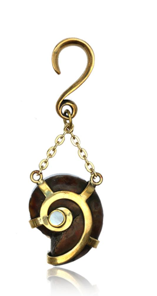 Ammonit Ohr Hook Piercing Ohrgewicht Brass gold antik Perlmutt 6mm 10g Muschel