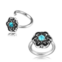 Cargar imagen en el visor de la galería, Universal Piercing Ring 925 Silber 1.2mm Türkis Blume
