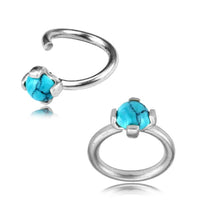 Load image into Gallery viewer, Universal Piercing Ring 925 Silber 1.2mm Türkis Stein
