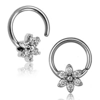 Load image into Gallery viewer, Piercing Edelstahl Ring für Nase Ohr Kristall Blume
