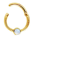 Load image into Gallery viewer, Klapp Segment Ring Piercing gold rotgold Opal weiß
