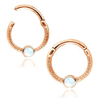 Load image into Gallery viewer, Klapp Segment Ring Piercing gold rotgold Opal weiß
